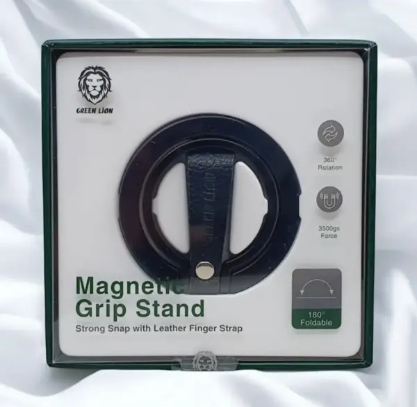 GREEN LION MAGNETIC GRIP STAND | STRONG SNAP WITH LEATHER FINGER STRAP | BLUE